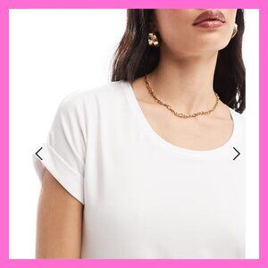 Asos ONLY Round Boat Neck White Top Tunic Oversize Roll Sleeves White T-shirt S